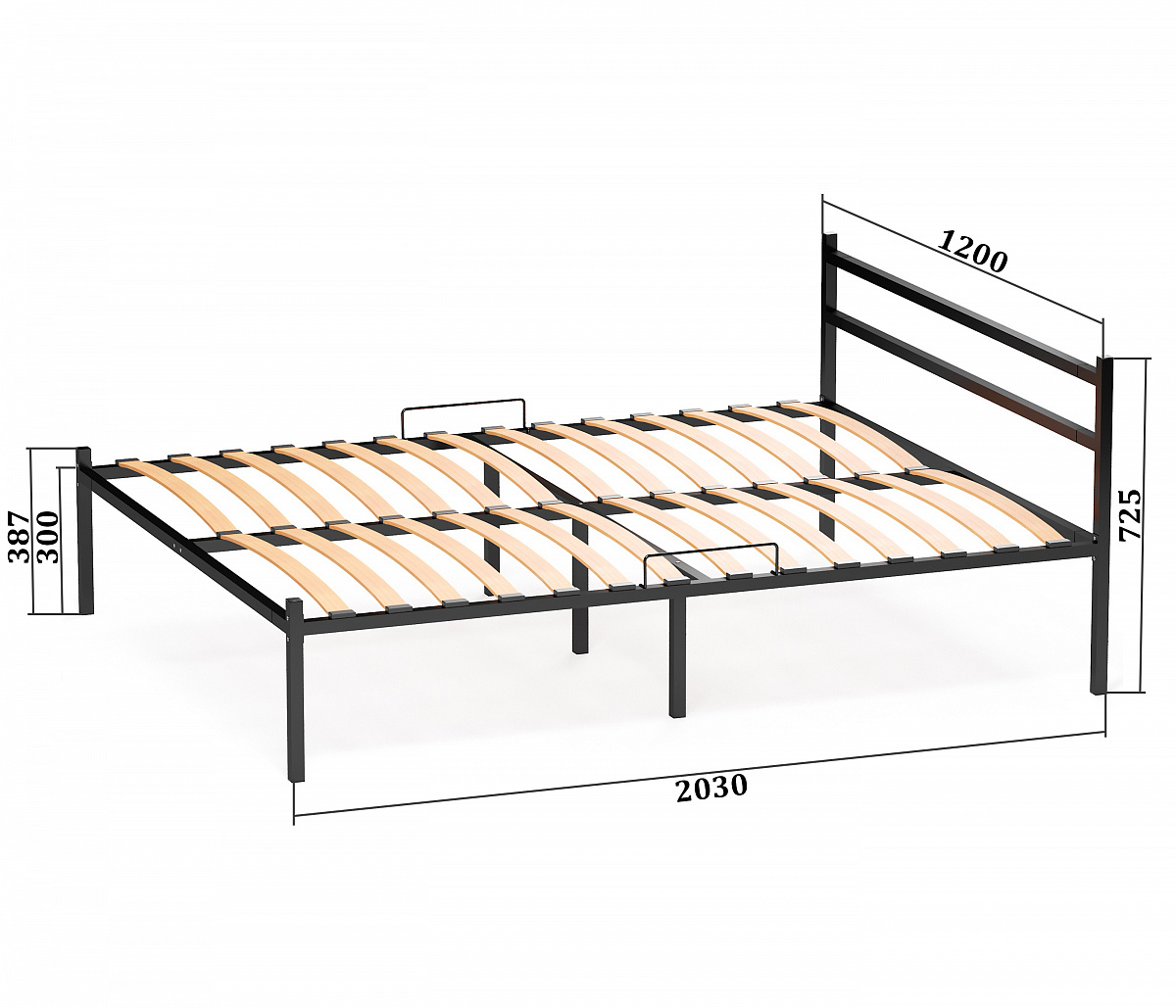 Кровать металлическая разборная Элимет 120*200см с опорами и спинкой